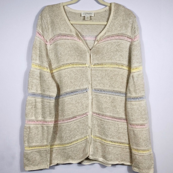 CJ Banks Cream & Pastel Button Up Cardigan - Picture 3 of 5